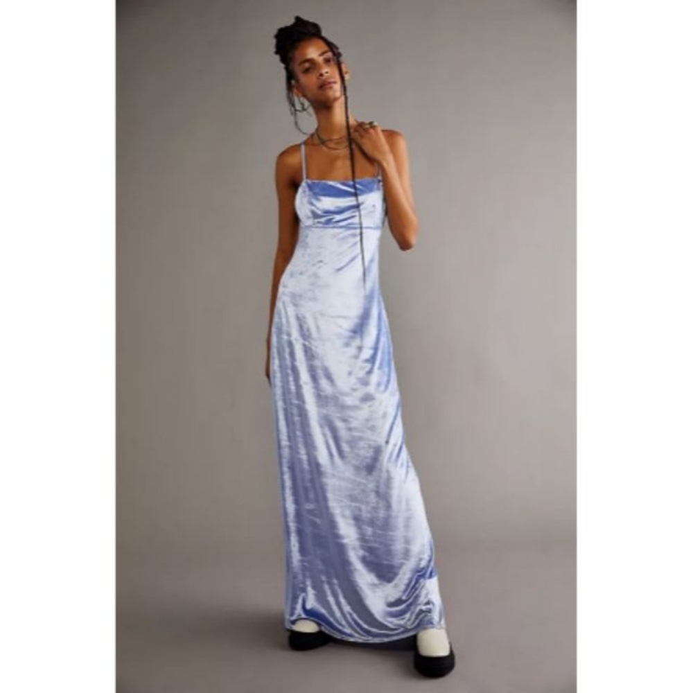 Free People Karlie Velvet Maxi Dress In Blue Opal